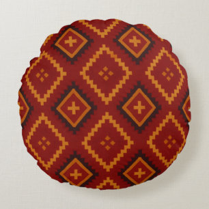 Rund fyllning av rött och svart geometriskt motiv kudde