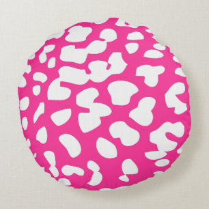 Rund fyllning av shock rosa och vitt leopard kudde