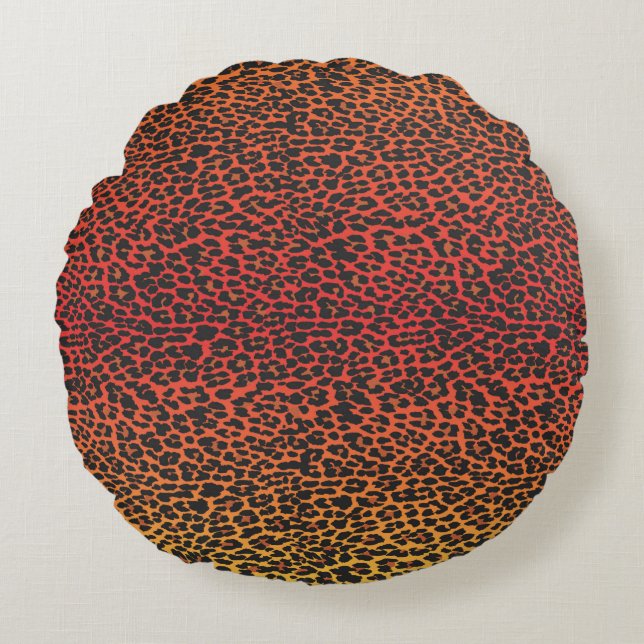 Rund fyllning av solnedgång i leopard kudde (Framsidan)