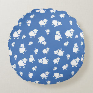 Rund fyllning av tecknad får - Charming Blue Nurse Kudde