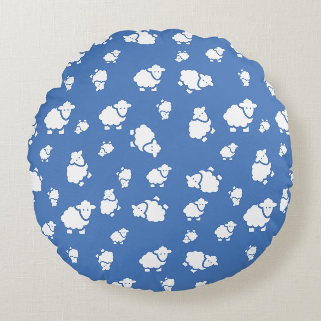 Rund fyllning av tecknad får - Charming Blue Nurse Kudde (Framsidan)