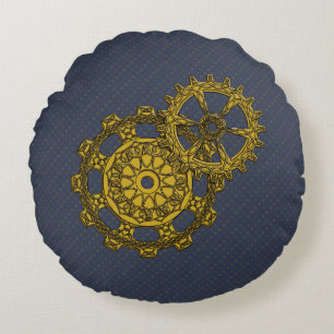 Rund fyllning av vävda Clockwork Kudde