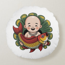 Rund fyllning | Cute Boy med Lucky Koi Rund Kudde