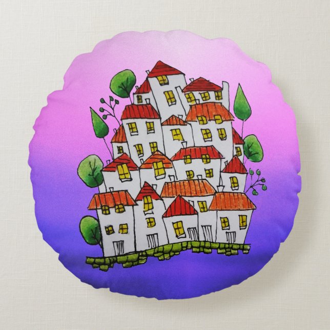 Rund fyllning (Doodle - Handdragen) Rund Kudde (Framsidan)