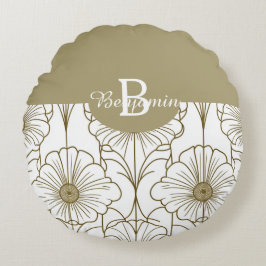 Rund fyllning för Blommönstret guld Rund Kudde