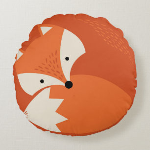 Rund fyllning för Cute Fox-Tecknadens Orange Kudde
