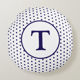 Rund fyllning för Cute Navy & White Polka Dot Roun Kudde