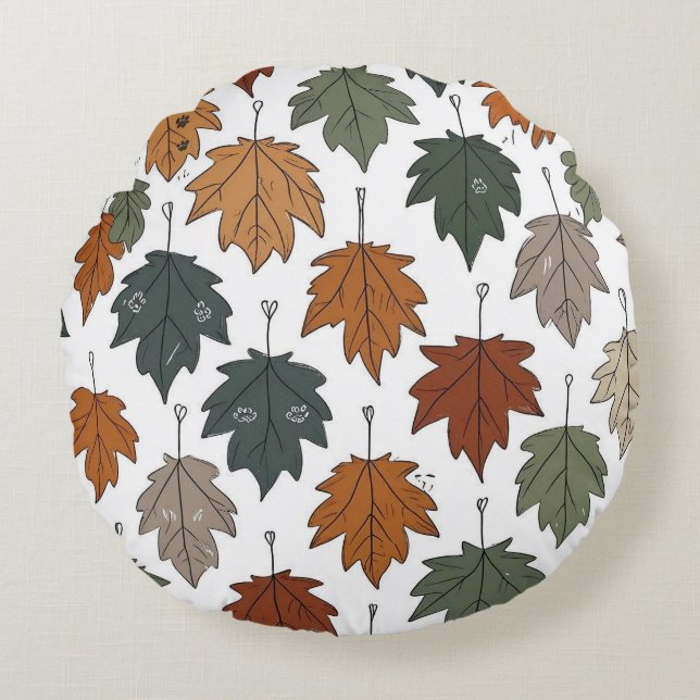 Rund fyllning för Hösten Löv Doodle Round Pillow Kudde (Framsidan)