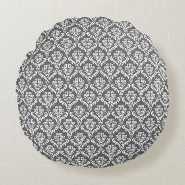 Rund fyllning för Modern Graphite Damask Rund Kudde (Framsidan)
