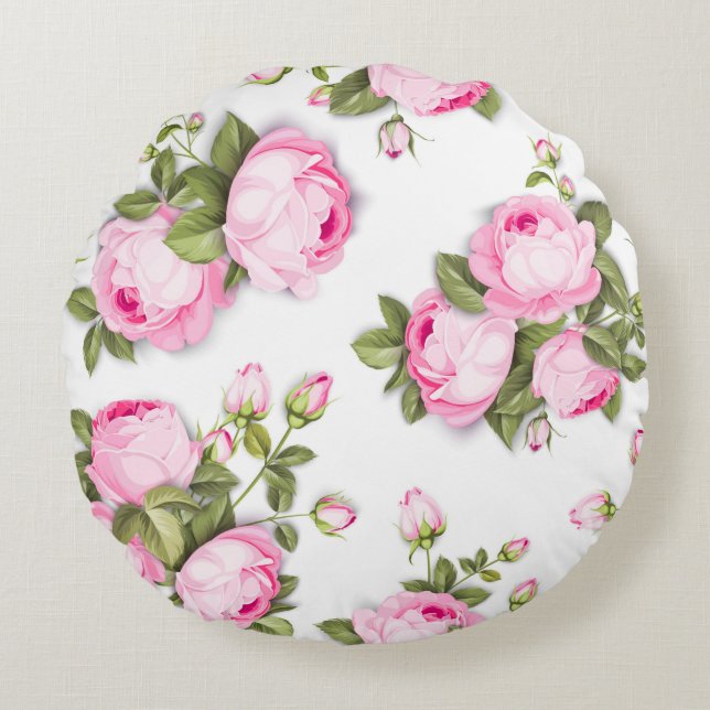 Rund fyllning för rosa Blommigt Kudde (Framsidan)