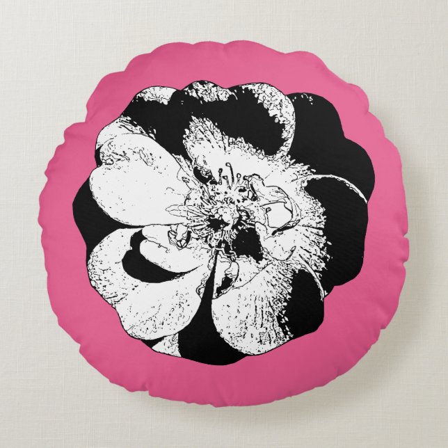 Rund fyllning för rosa och enfärgad Blommigt Kudde (Framsidan)