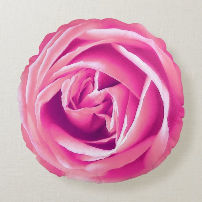 Rund fyllning för stora Rosa ros-utskrifter Rund Kudde (Framsidan)