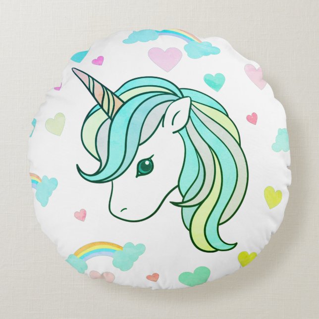 Rund fyllning för Unicorn Heart-utskrift för Rainb Kudde (Framsidan)