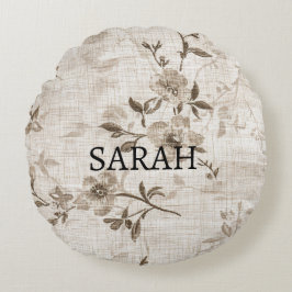 Rund fyllning med brunt Blommönster Kudde