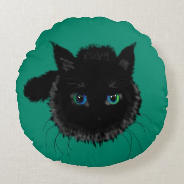 Rund fyllning med svart katt - välj Färg Rund Kudde (Framsidan)