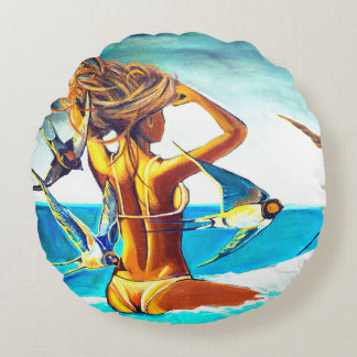 Rund fyllning med unik målning kudde