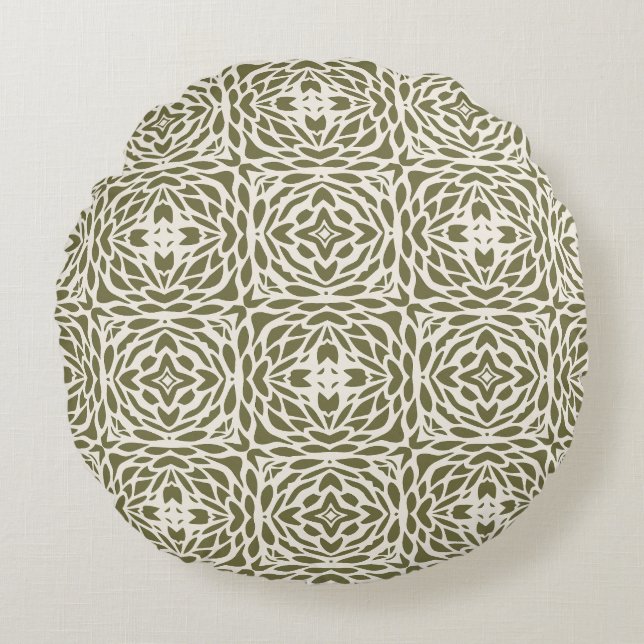 Rund geometrisk olivblommig  kudde (Framsidan)