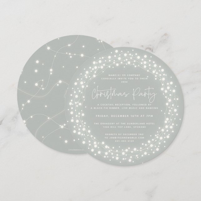 Rund Grått-Grönt Sparkling Ljus jul Party Inbjudningar (Fram/baksida)