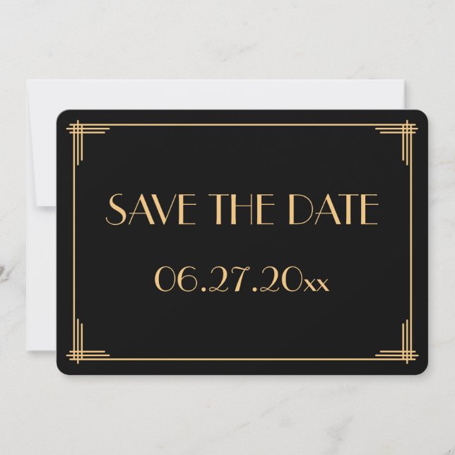 Rund Great Gatsby Art Deco Bröllop Save The Date Inbjudningar (Framsida)
