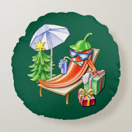 Rund Grönt Funny Julafton Chili Sunbad Rund Kudde