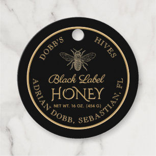Rund honung Burk Necktag Black Guld Vintage Bee Gåvor Etiketter