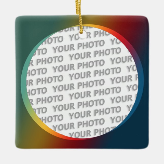 Rund i kvadratisk Ram färgad 2 + foto Julgransprydnad Keramik (Framsida)