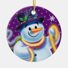 Rund Julgran dekoration Snögubbe och tinsel.