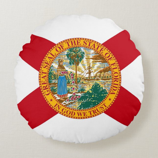 Rund kastkudde med flagga från Florida, USA Kudde (Framsidan)