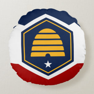 Rund kastkudde med ny flagga från Utah, USA Kudde