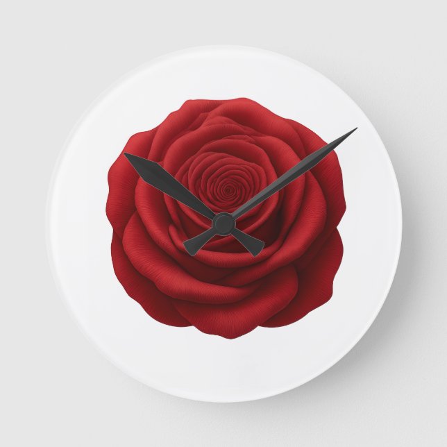 Rund klocka - röd rosblomma (Framsida)