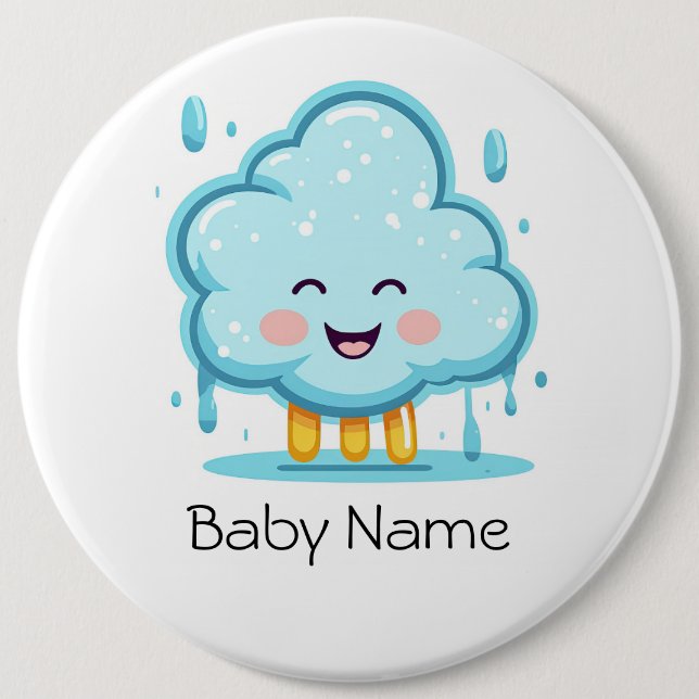 Rund knapp med bilden av en liten molnraini (Framsida)