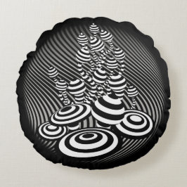 Rund kudde b/w Magic Mushroom-bomull