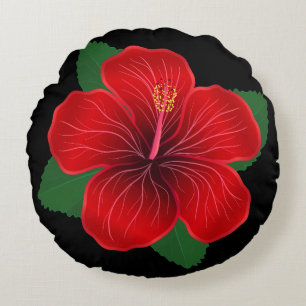 Rund kudde-röd hibiskusblomma kudde