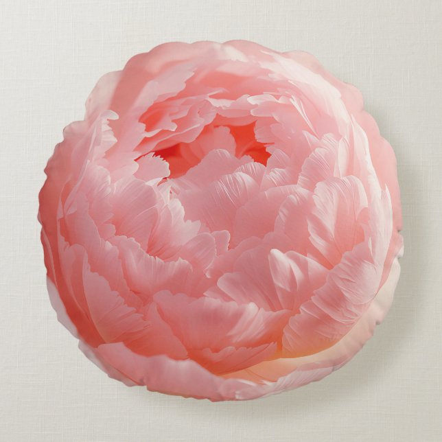 Rund kudde – Rosa blomning | Anpassad heminredning (Framsidan)