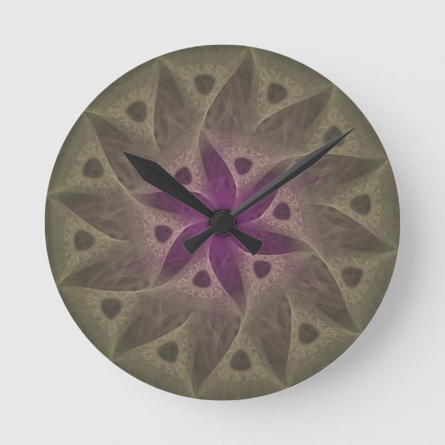 Rund Lila Flower Wall Clock utan siffror Klocka (Framsida)