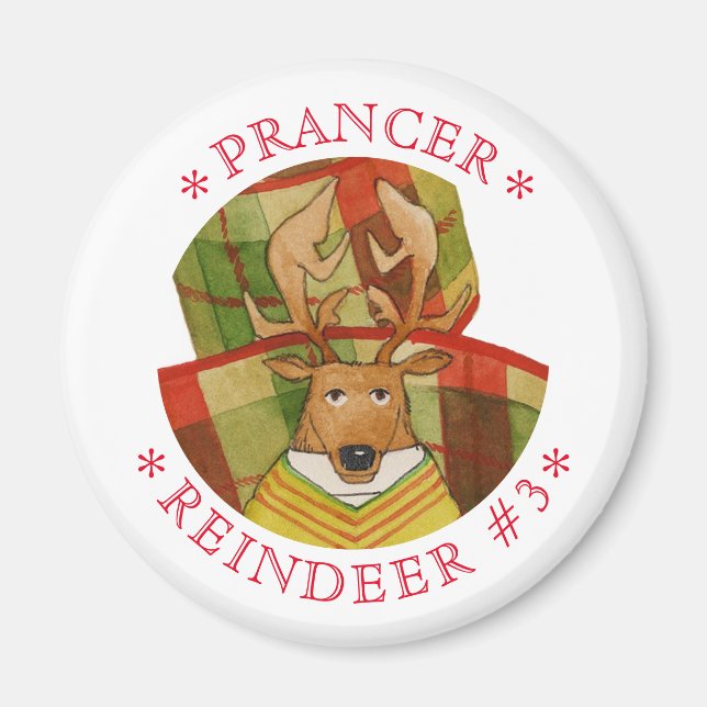 Rund Magnet för PRANCER REINDEER (Framsidan)