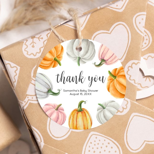 Rund med minimalistisk babyknapp gåvor etiketter (Minimalist Pumpkin Baby Shower Round Favor Tags)