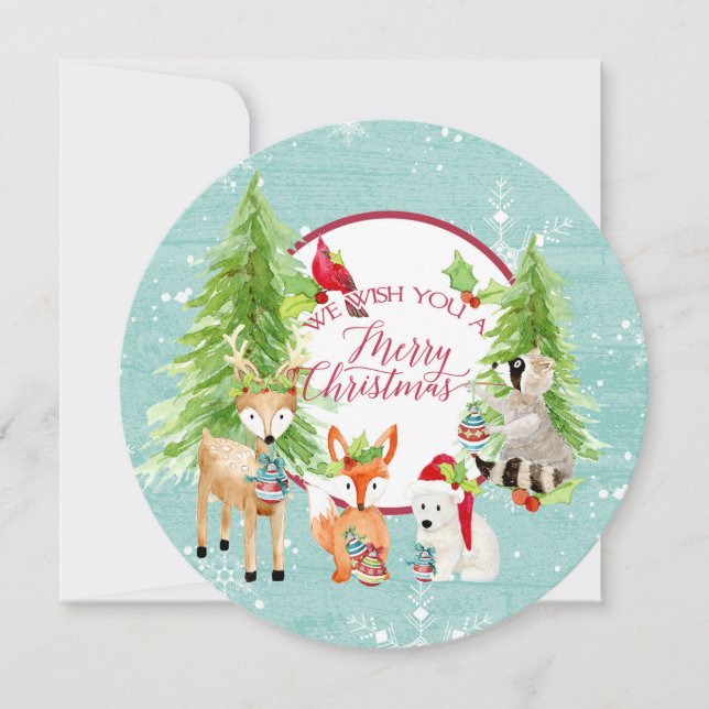 Rund med Photo Woodland Forest God jul Wood Julkort (Framsida)