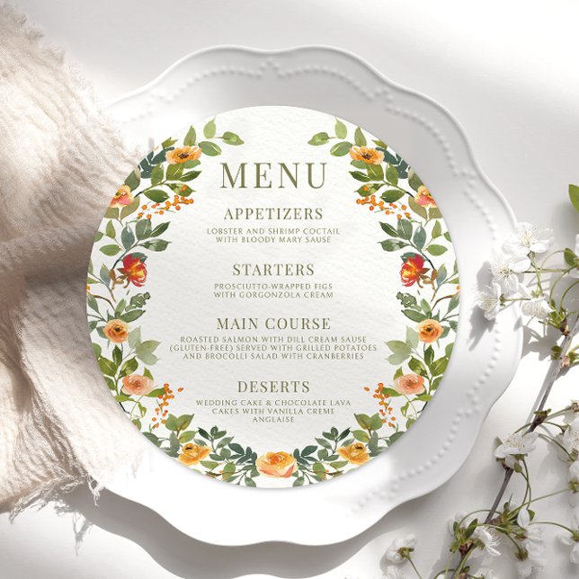 Rund meny-blommigt för orangens dammiga grönt meny (Skapare uppladdad)
