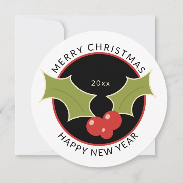 Rund, minimal Jul Holly & Berries-Helgdag Julkort (Framsida)