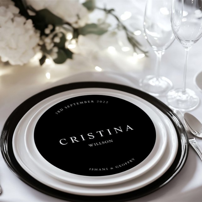 Rund minimalistisk meny- och platskort för bröllop meny (Round Minimalist Wedding Guest Place & Menu Card)