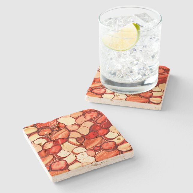 Rund nyven form såsom frön, koralltoner och rött stenunderlägg (Sidan)