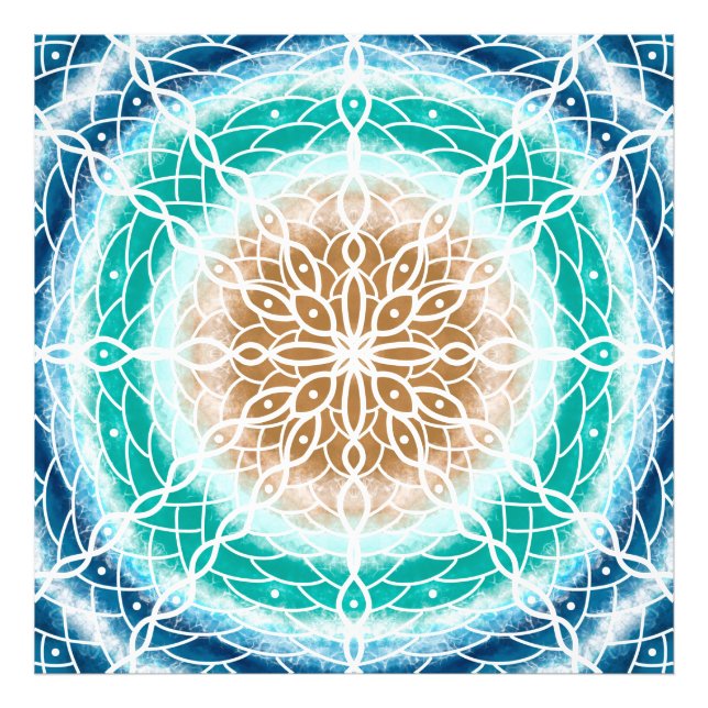 Rund Ocean Vågar Mandala Teal och Turquise Fototryck (Framsidan)