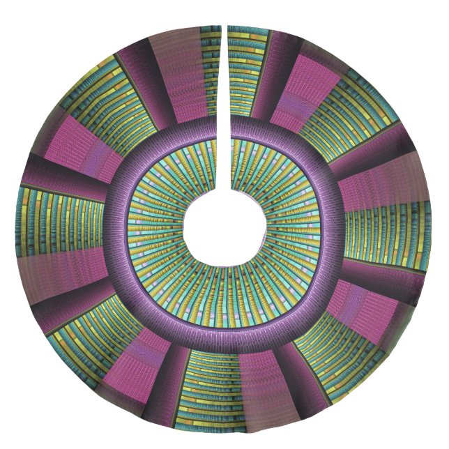 Rund och färglös modern dekorativ konst julgransmatta borstad polyester (Framsidan)