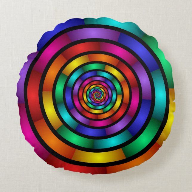 Rund och Psykedelisk färgfull modern Fractal Art Kudde (Framsidan)