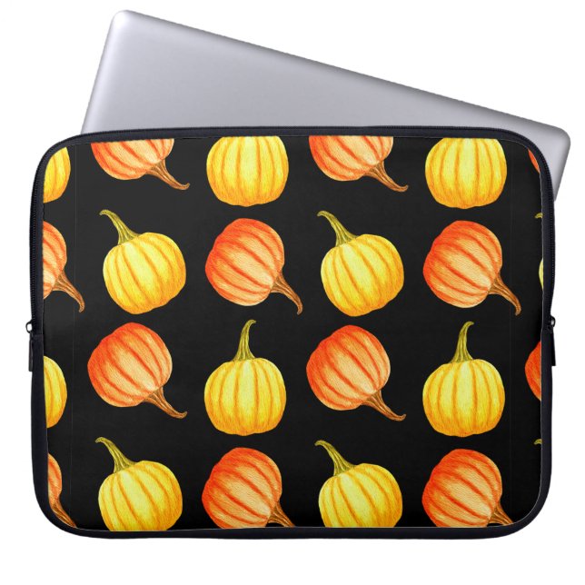 Rund Orange- och gult-pumpa. Sömlös vattenkol Laptop Fodral (Framsidan)