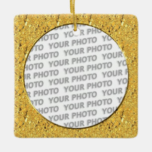 Rund på Square Ram guld löv + ditt foto Julgransprydnad Keramik