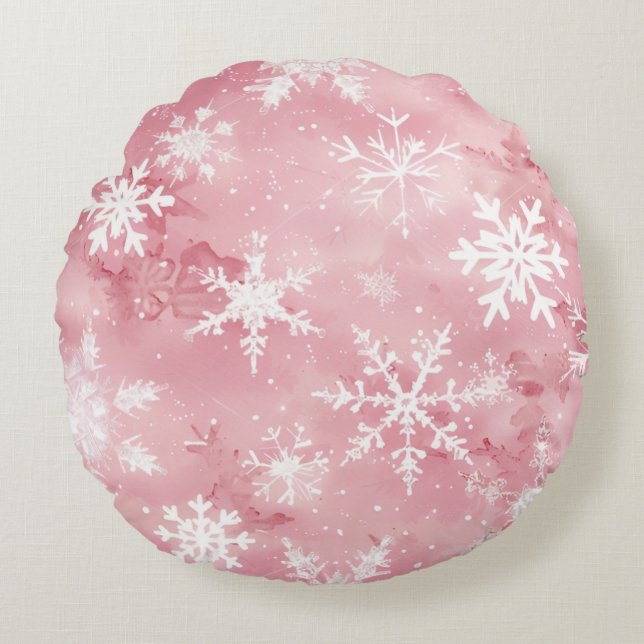 Rund Pillow a snö kristaller mönster Kudde (Framsidan)