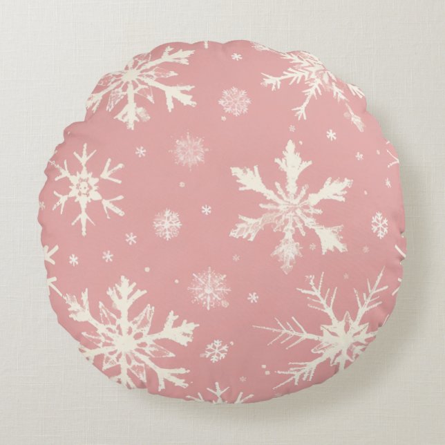 Rund Pillow a snö kristaller mönster Kudde (Framsidan)