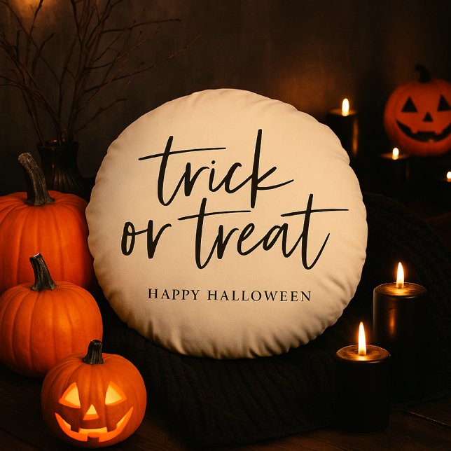 Rund Pillow bus eller godis | Happy halloween Rund Kudde (Skapare uppladdad)